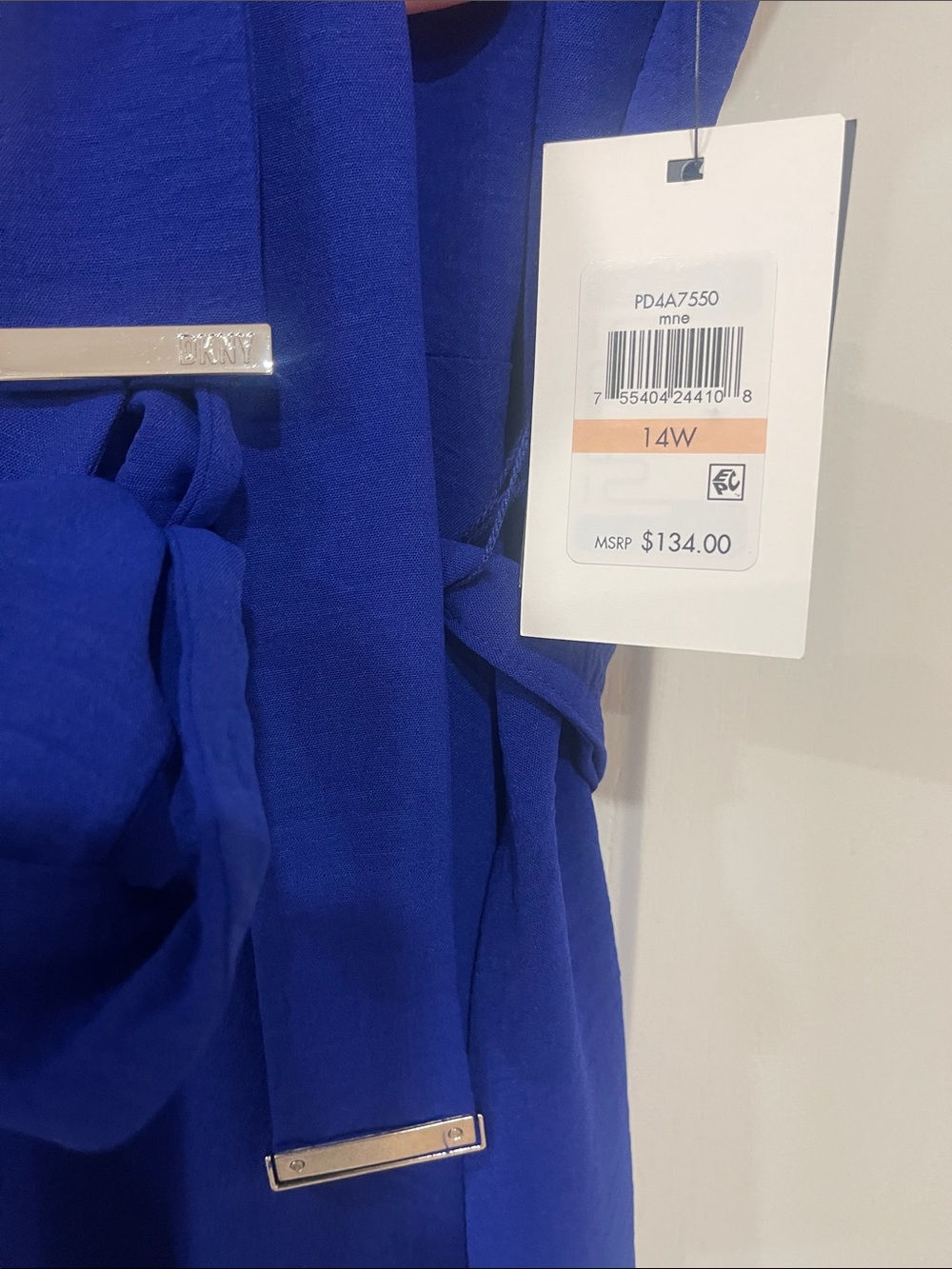 DKNY Electric Blue Midi Dress with Self-Tie Waist - Picture 5 of 9
